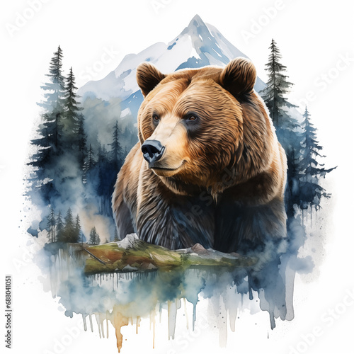 Bear in the mountains,created with Generative AI tecnology.
