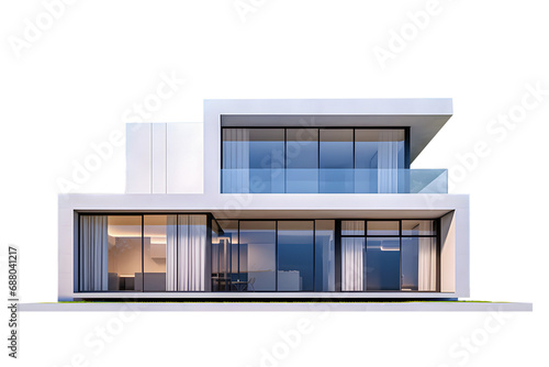 Front view modern house with large window on white