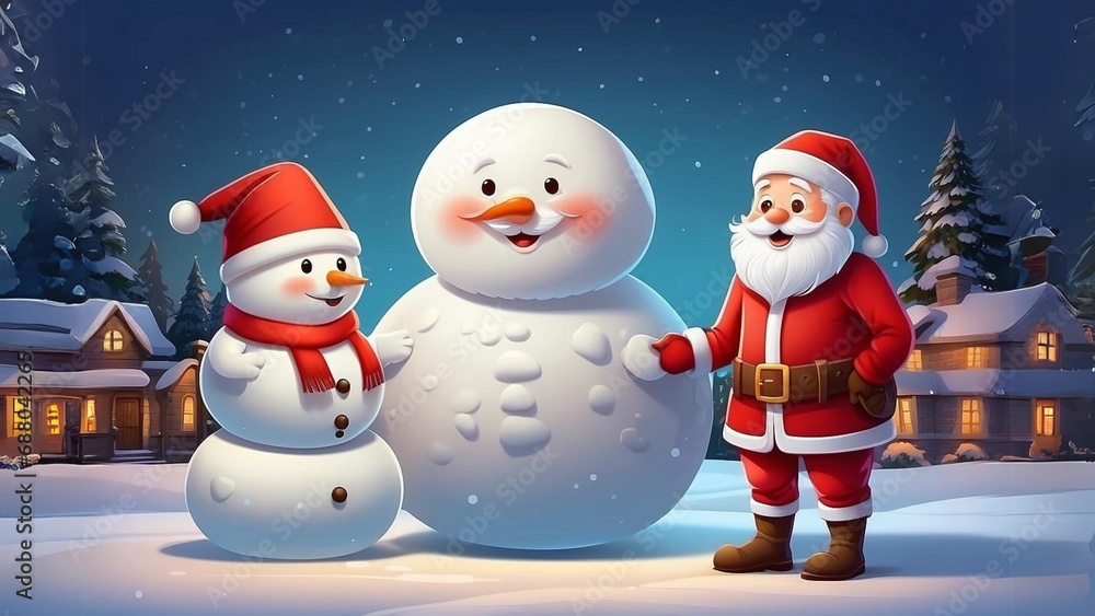 snowman with santa on the christmas snow snowman with santa on the christmas snow