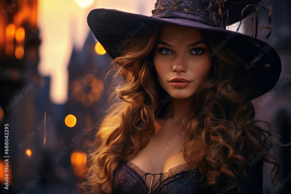 AI generated picture of beautiful girl witch walk on halloween night AI generated picture of beautiful girl witch walk on halloween night