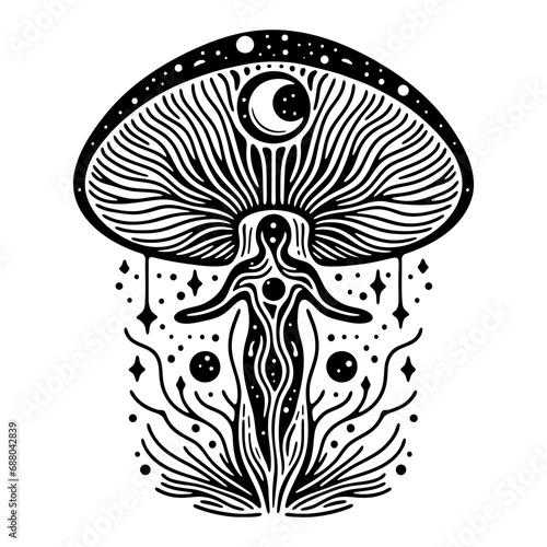 Shamanic-Healing-Mushroom-Line-Art