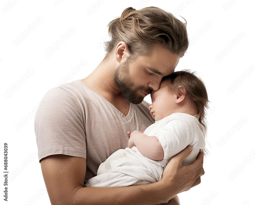 Loving father with a baby in his arms, cut out Loving father with a baby in his arms, cut out
