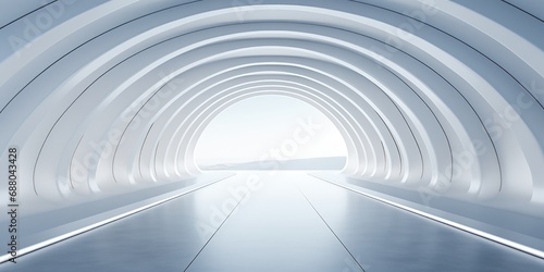White ribs of a futuristic structure soar over a pathway to the unknown.