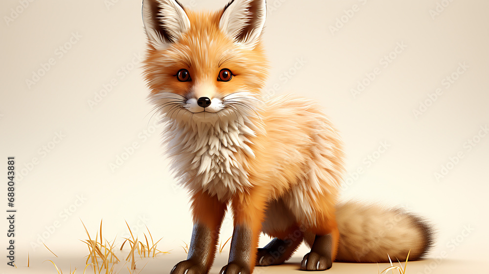 3d rendered photo of fox on a white background made with generative AI 3d rendered photo of fox on a white background made with generative AI
