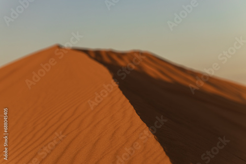 A dune landscape in the Rub al Khali or Empty Quarter at golden sunset time and nobody around