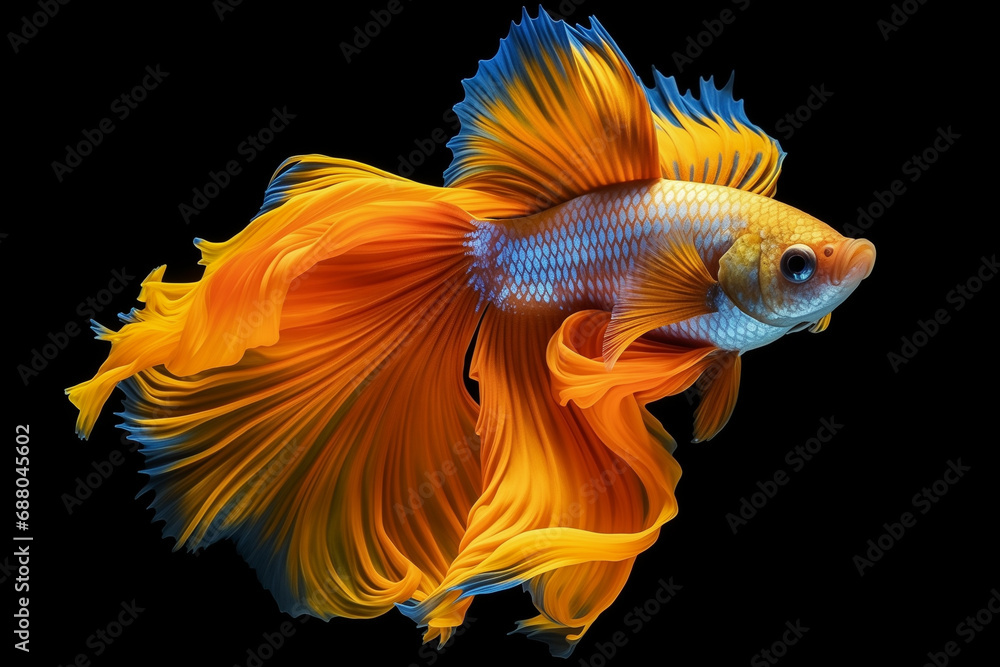 Fototapeta premium full color fighting fish on black back ground, generative AI