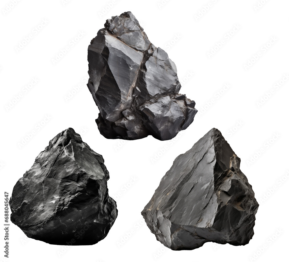black rock stone PNG transparent file, Generative AI 
