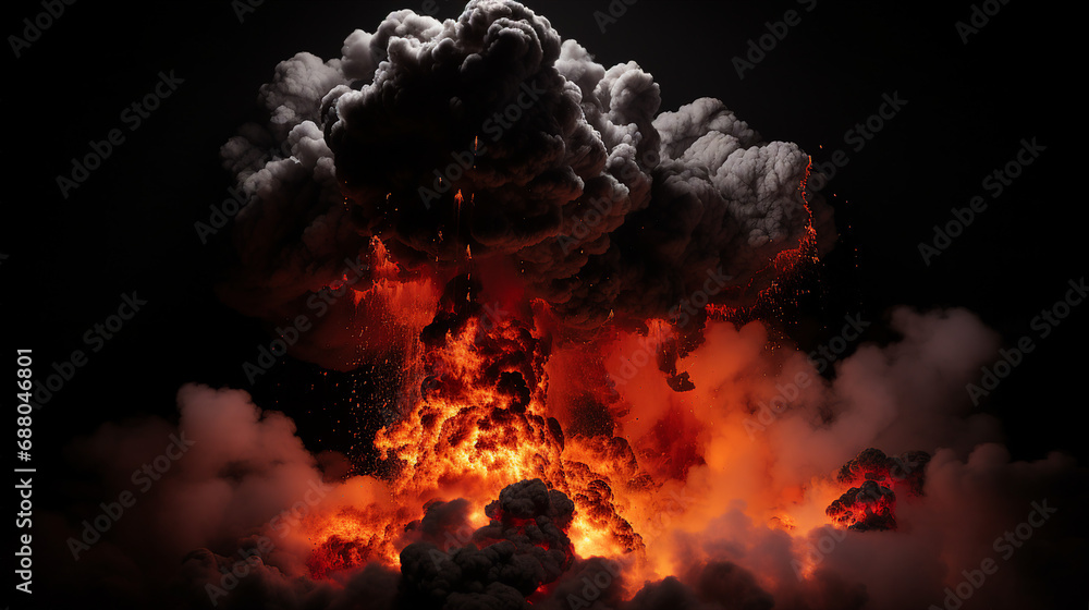 Intense Fiery Explosion with Hot Sparks and Smoke - Dynamic Pyrotechnics Capturing the Power and Drama of Combustion in a Spectacular Burst of Energy. Intense Fiery Explosion with Hot Sparks and Smoke - Dynamic Pyrotechnics Capturing the Power and Drama of Combustion in a Spectacular Burst of Energy.