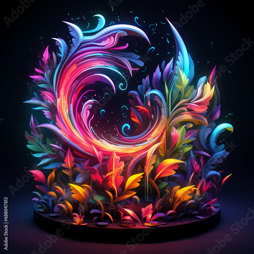 a symphony featuring the chromatic glow of neon lights  jungle elements  and a whirlwind