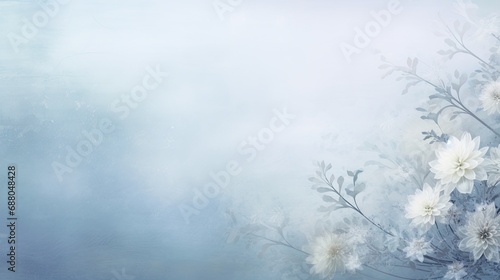 Mystic Arctic Floral Zen Avantgarde Background in the Colors Moonlit Silver, Ash Grey and Sky Blue - Winter Zen Flower Backdrop - Winter Flower Wallpaper created with Generative AI Technology © Sentoriak