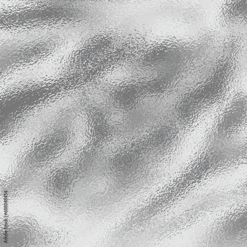 Shiny foil or silver metallic pattern. Texture of transparent, matte white and grey frosted glass, blur effect. Stained glass decorative background with glitter effect. Vector illustration