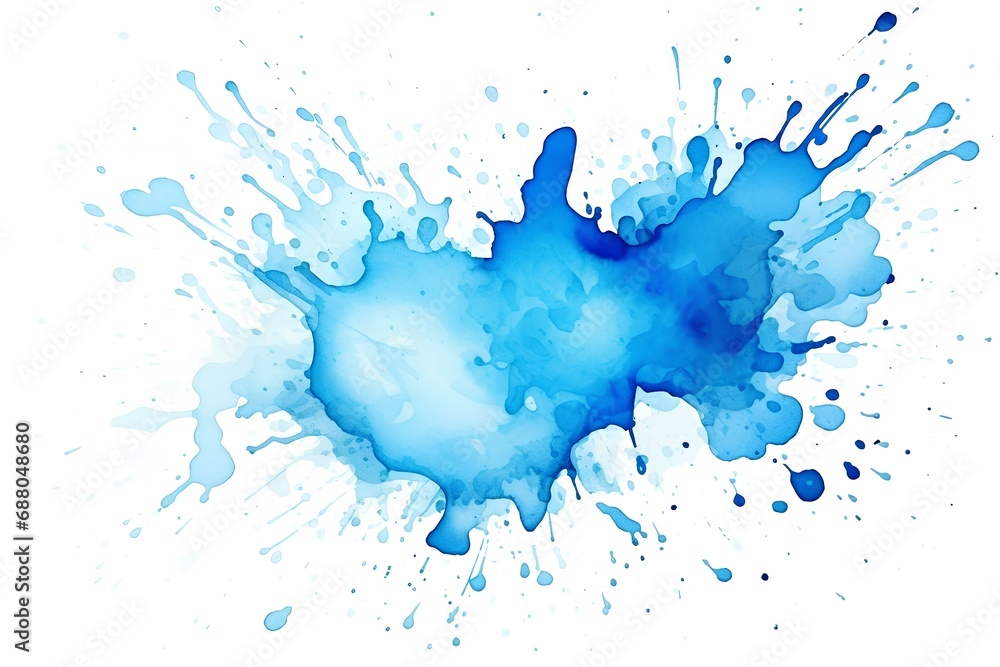 Spot with splashes of blue watercolor paint, isolated on a white background.