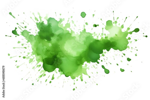 Spot with splashes of green watercolor paint, isolated on a white background.