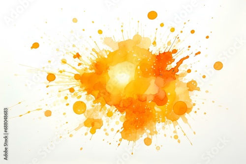 Spot with splashes of yellow orange watercolor paint, isolated on a white background.