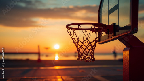 Evening Serenity: A Basketball Hoop Against the Calming Abendrot, Symbolizing Sportive Aesthetics and Peace © Linus