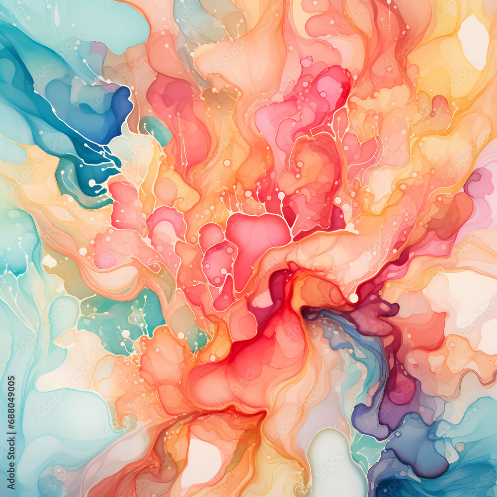 a symphony featuring chromatic watercolor strokes, abstract coral formations, and influences of quantum mechanics