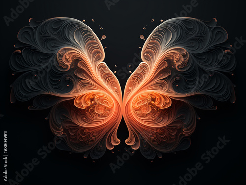 Surreal artistic composition of a butterfly on a black background. Contemporary art style.
