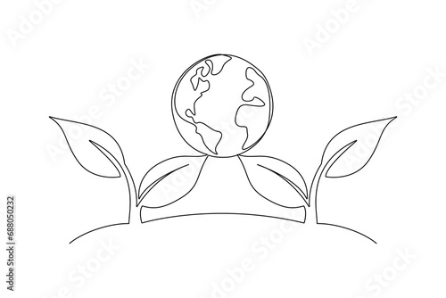 One continuous line drawing of World Environment day concept. Doodle vector illustration in simple linear style.