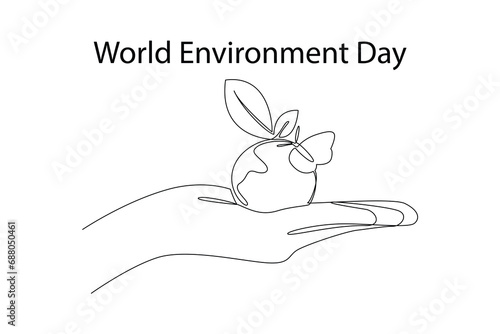 One continuous line drawing of World Environment day concept. Doodle vector illustration in simple linear style.