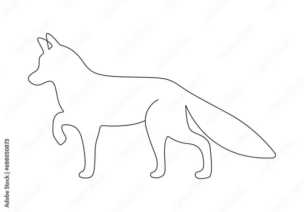Fototapeta premium Continuous single line drawing of cute fox. Isolated on white background vector illustration. Premium vector. 