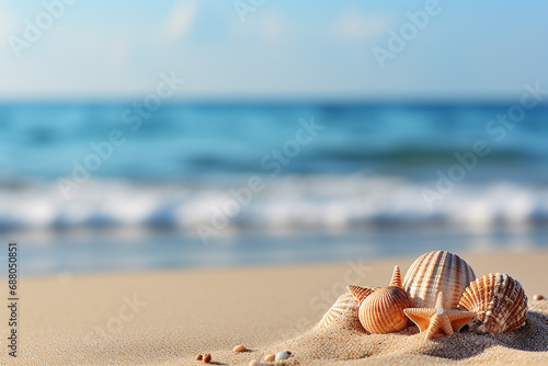 sea summer background with seashells and sand with space for text © Ksenia Belyaeva