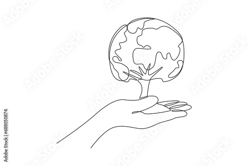 One continuous line drawing of World Environment day concept. Doodle vector illustration in simple linear style.