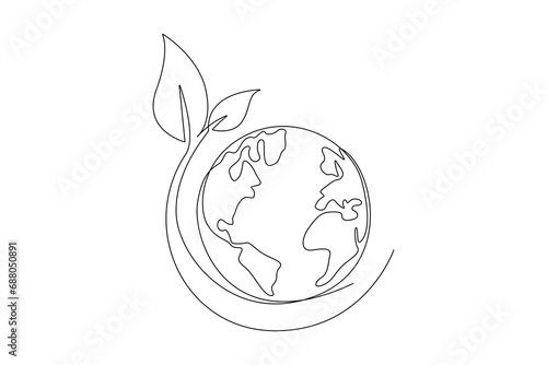 One continuous line drawing of World Environment day concept. Doodle vector illustration in simple linear style.