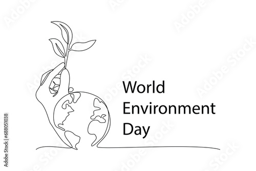 One continuous line drawing of World Environment day concept. Doodle vector illustration in simple linear style.
