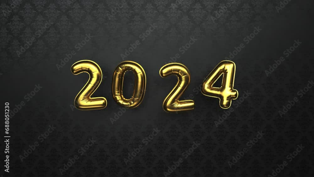4k Video Golden Foil Balloons 2024. Prores 4444. 4k Video Golden Foil Balloons 2024. Prores 4444.