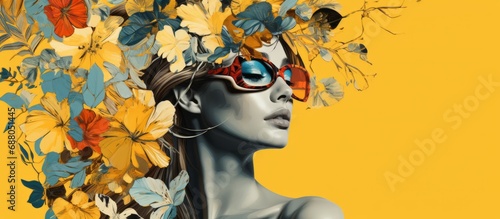 woman and variety of flower graphic poster collage mix media creative poster fashion stylish beautiful woman campaign [poster banner commercial advertising template background photo