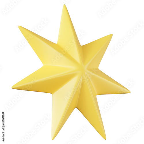 Cartoon Yellow Star  illustrated in a plastic 3D style. 3d illustration with transparent background.