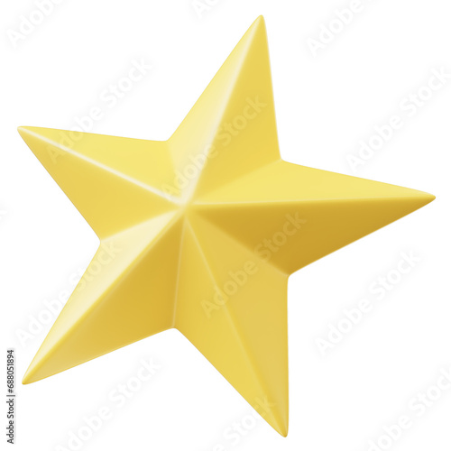 Cartoon Yellow Star  illustrated in a plastic 3D style. 3d illustration with transparent background.