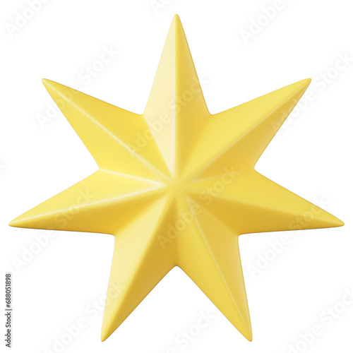 Yellow Star  illustrated in a plastic 3D style. 3d illustration with transparent background.