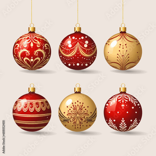 christmas, ball, decoration, holiday, celebration, ornament, xmas, hanging, bauble, new, sphere, glass, year, winter, vector, set, season, gold, red, december, baubles, ornaments, illustration, tree, 