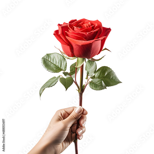 Hand with a Stunning Red Rose, Passionate Embrace