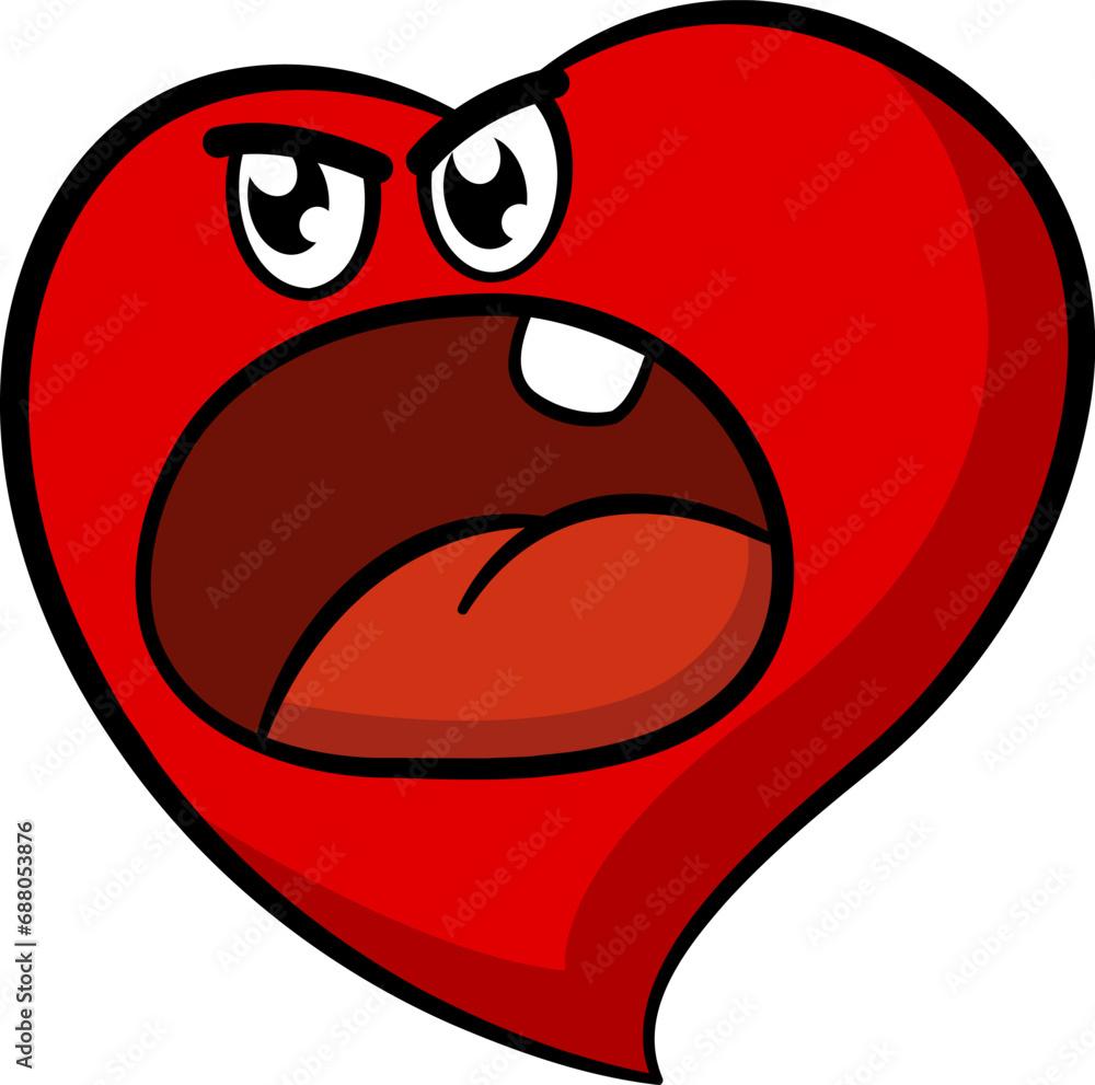 Angry Cartoon Heart. Conversation in elevated tones. Face Emotion. Vector Illustration of Funny Character Angry Cartoon Heart. Conversation in elevated tones. Face Emotion. Vector Illustration of Funny Character