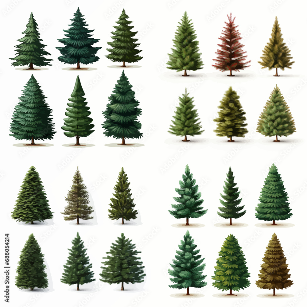 christmas, tree, winter, forest, fir, snow, holiday, vector, nature, green, pine, xmas, illustration, season, pattern, landscape, trees, celebration, new, decoration, year, evergreen, design, set, spr