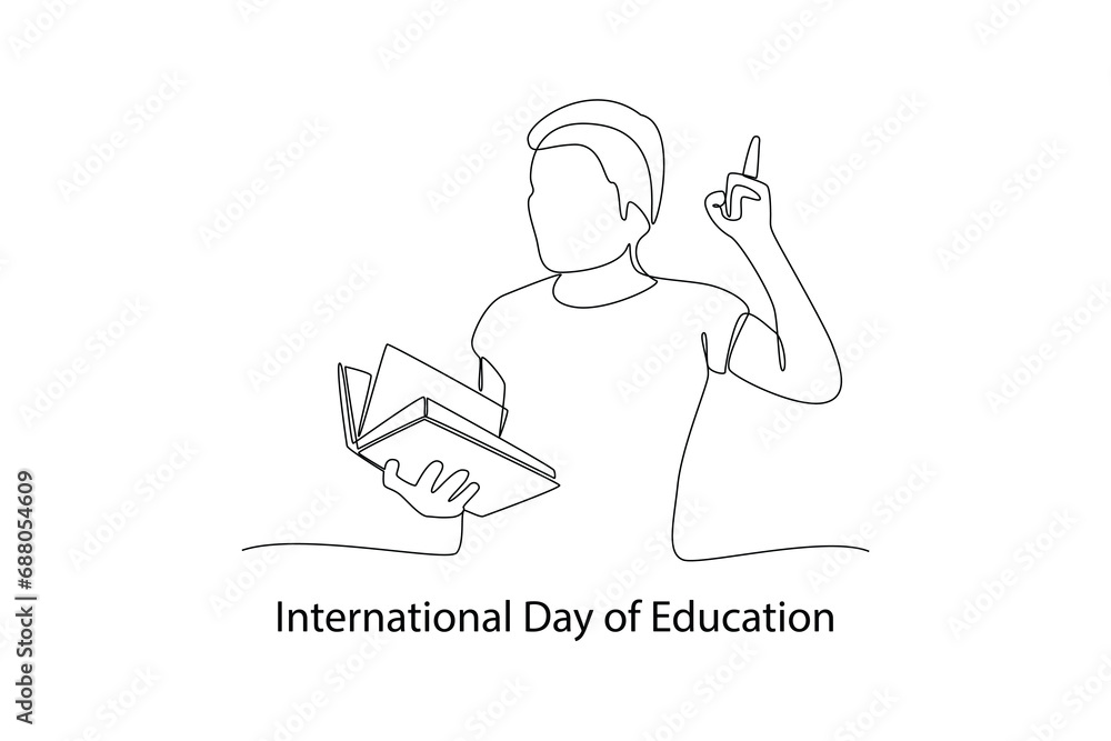 Continuous one line drawing International Education Day concept. Doodle vector illustration.