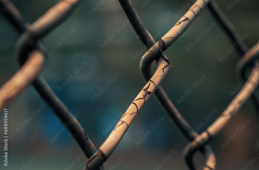 Close-up shot of rusted fence. Shallow focus. Close-up shot of rusted fence. Shallow focus.