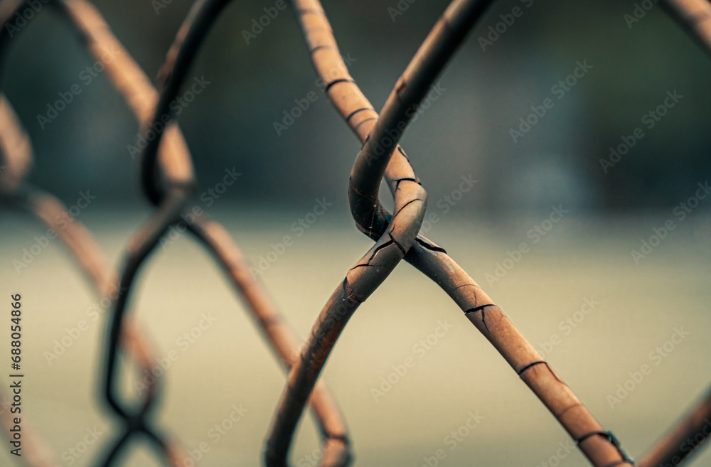 Close-up shot of rusted fence. Shallow focus. Close-up shot of rusted fence. Shallow focus.