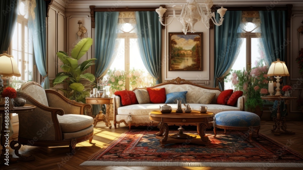 Interior of a cozy room in Empire style