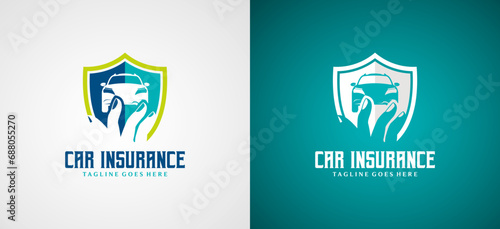 Car insurance shield logo design, vector auto care symbol