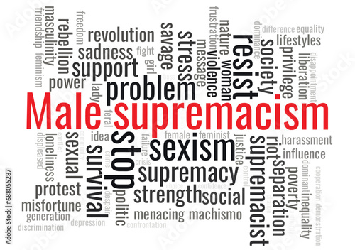 Illustration in the form of a cloud of words related to Male supremacism