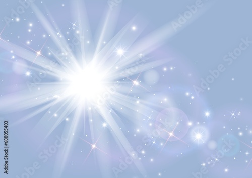 Glowing explosion of light on a blue background, trendy color
