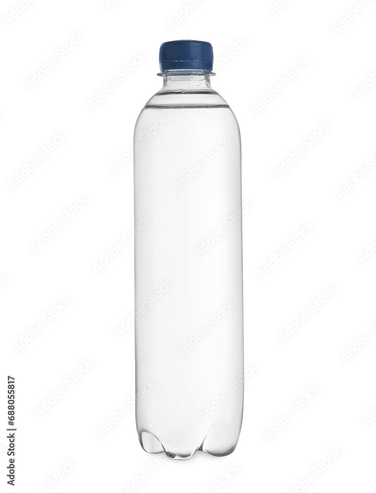 One plastic bottle with fresh water isolated on white One plastic bottle with fresh water isolated on white