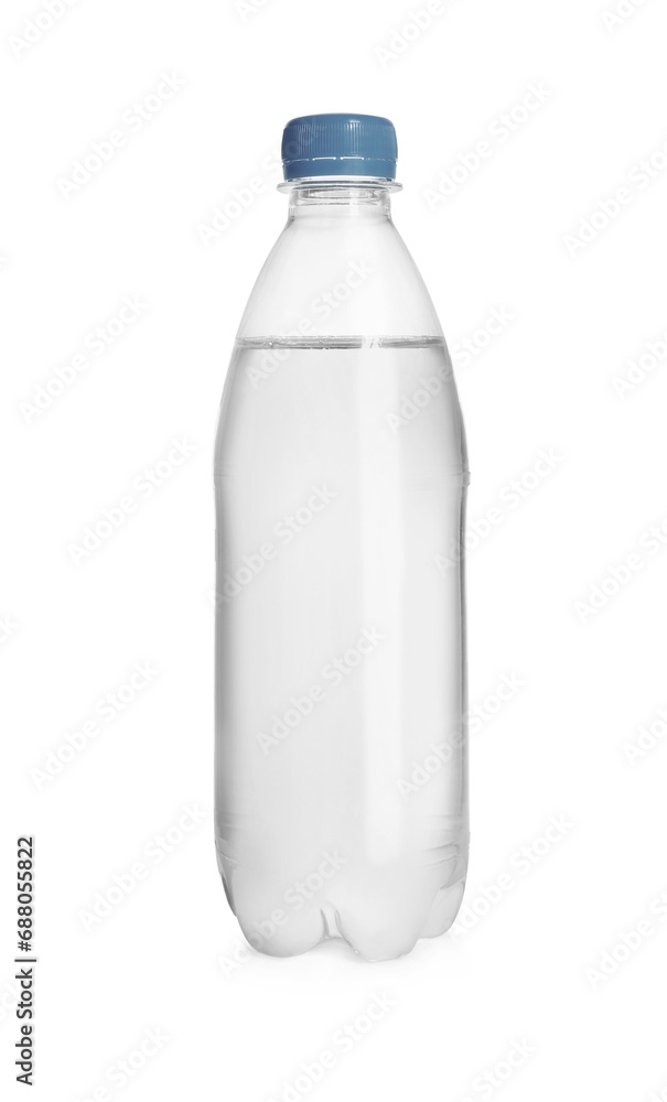 One plastic bottle with fresh water isolated on white One plastic bottle with fresh water isolated on white