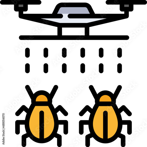 Pesticide spraying drones icon. Filled outline design. For presentation, graphic design, mobile application.