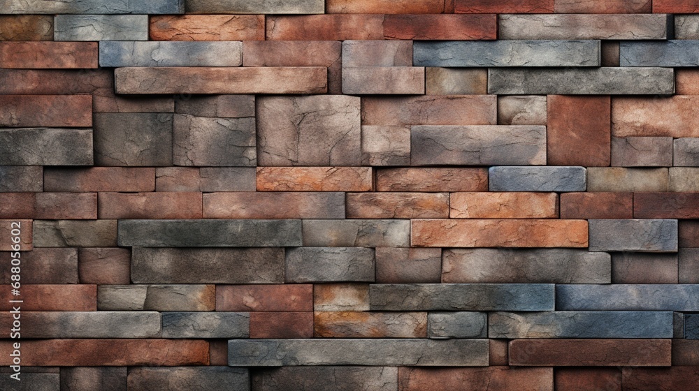 a diverse arrangement of bricks, each bearing unique markings and textures, forming an artistic and textured background for creative projects.