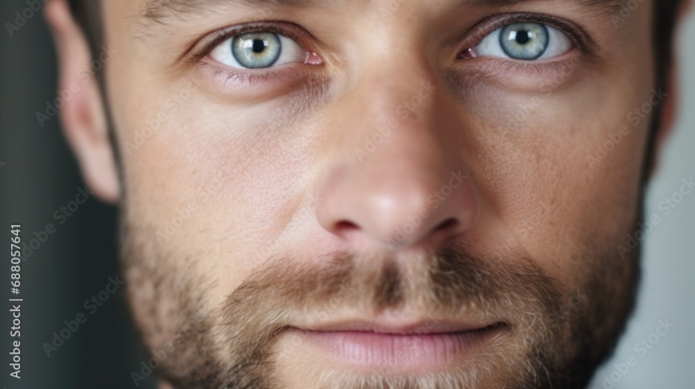 A close-up view revealing the depth of emotion in the man's eyes. A close-up view revealing the depth of emotion in the man's eyes.