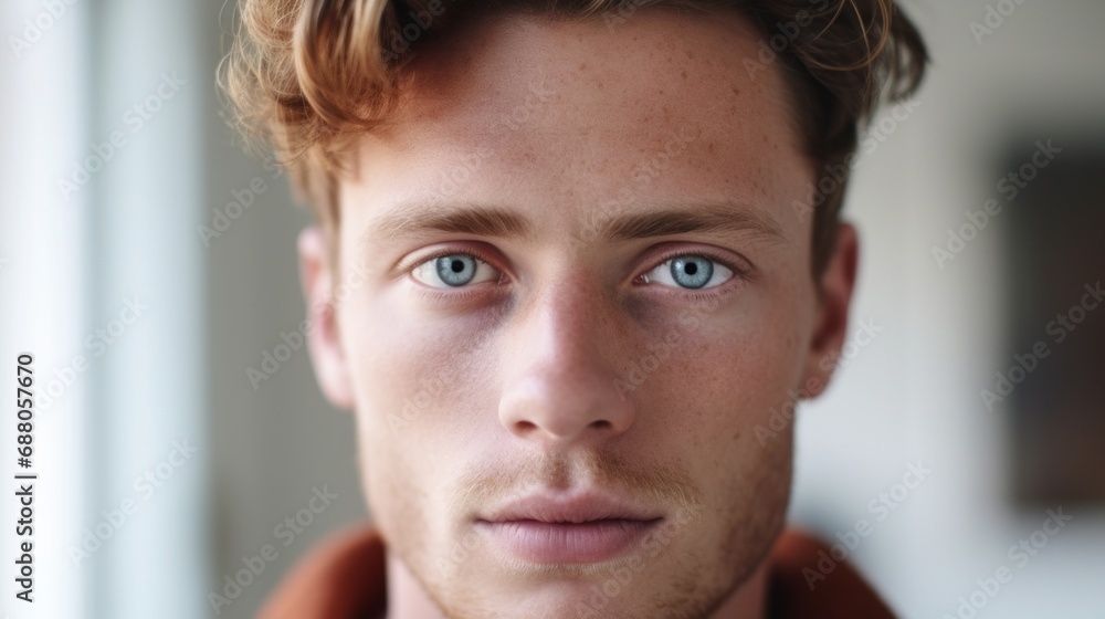 Extreme close-up highlighting the man's focused expression. Extreme close-up highlighting the man's focused expression.